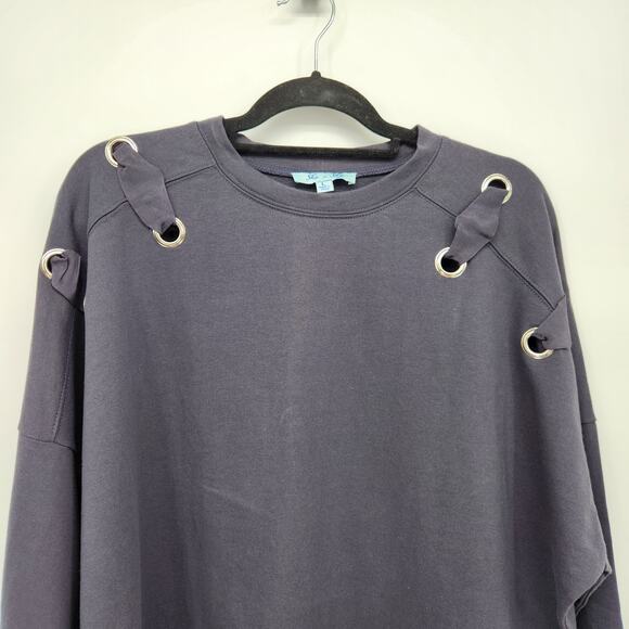 She+Sky Dark Navy Grommet Laced Tie Oversized Sweatshirt Women's L - Picture 11 of 11